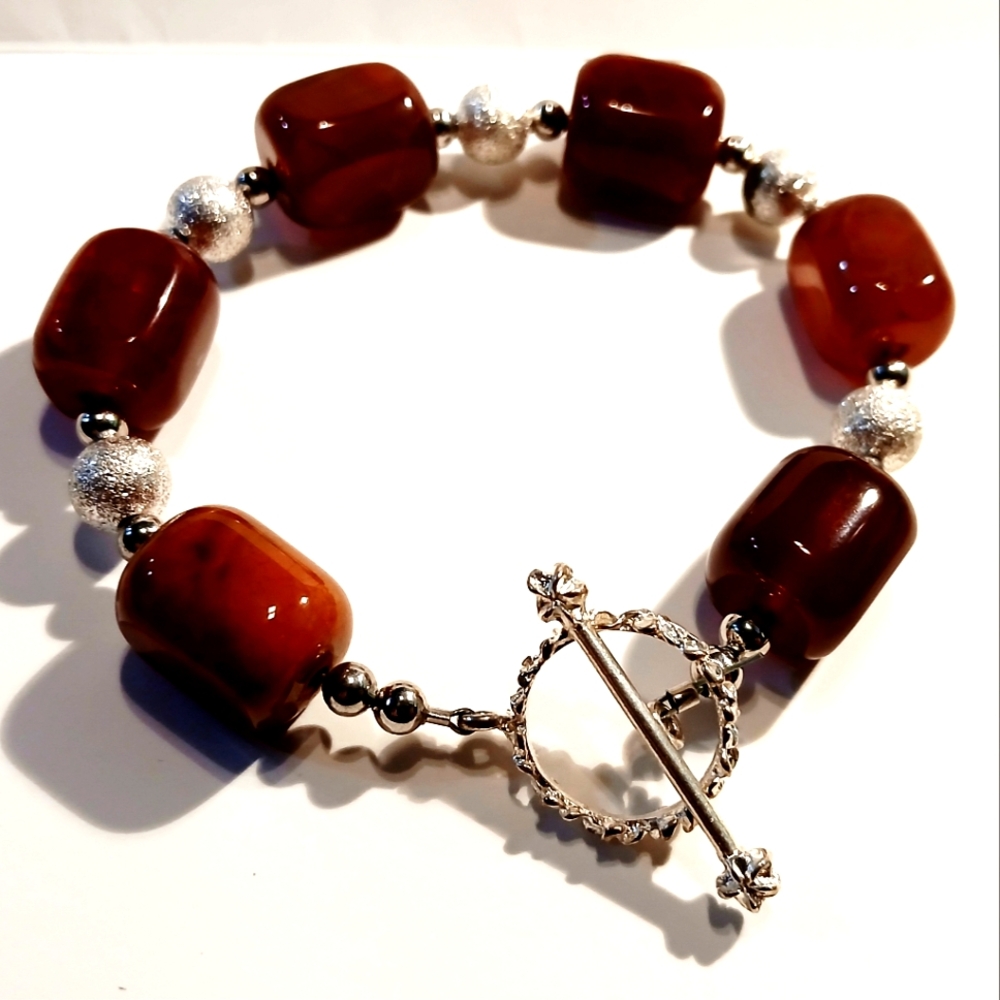 Silvertone and Brown Beaded Bracelet